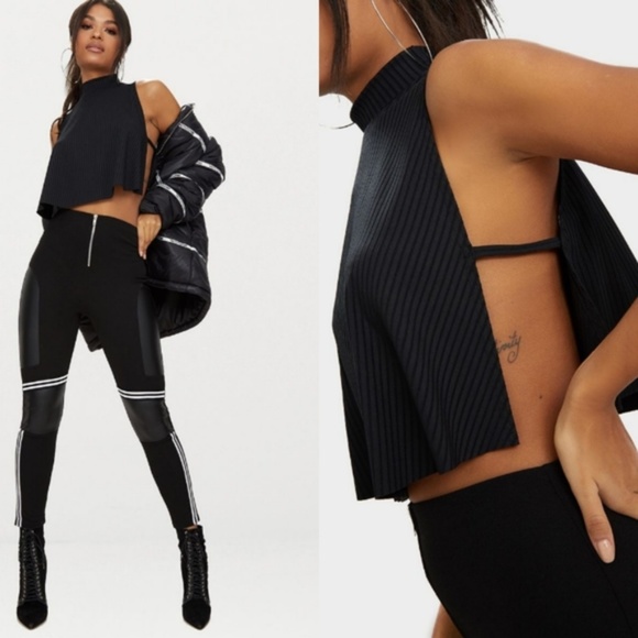 NWT Pretty Little Thing Black High Neck Crop Top - Picture 2 of 2